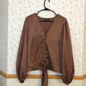 Abercrombie & Fitch polka dot brown satin blouse
